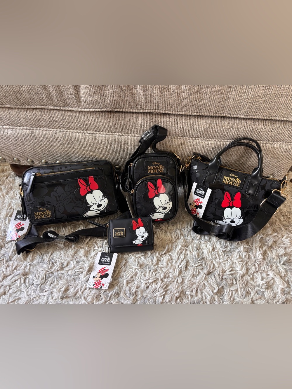 Disney Minnie Mouse Black Bag Crossbody Bag Purse Wallet Set of 4 Brand New